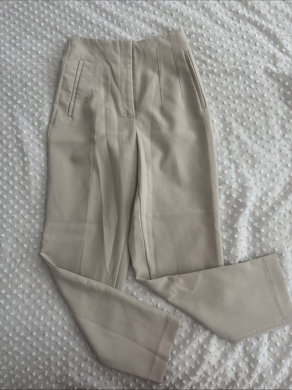 Zara High-Waist Cream Tailored Trousers